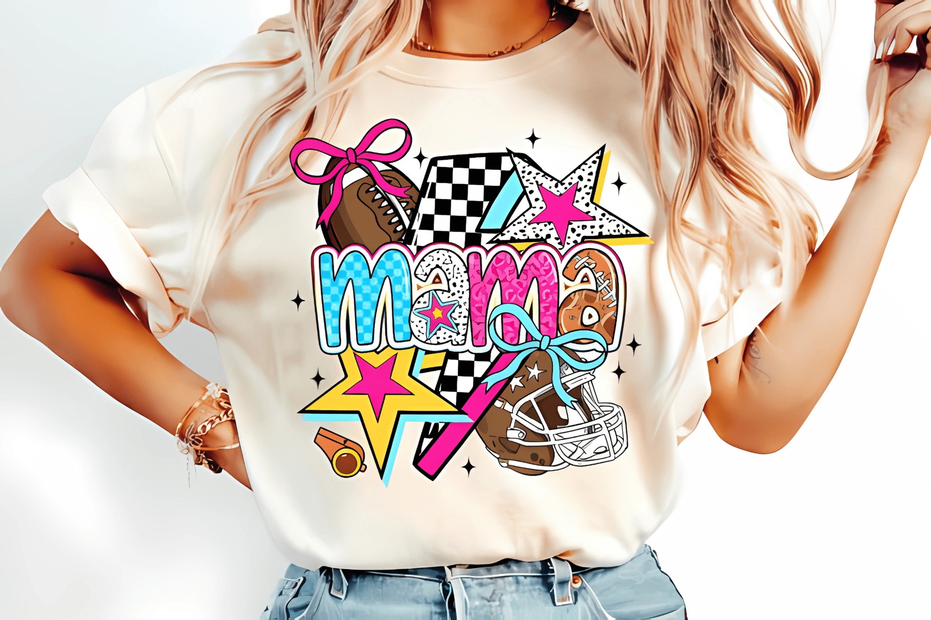 Retro Football Mama PNG | Vintage Game Day Shirt Design for Sublimation & DTF