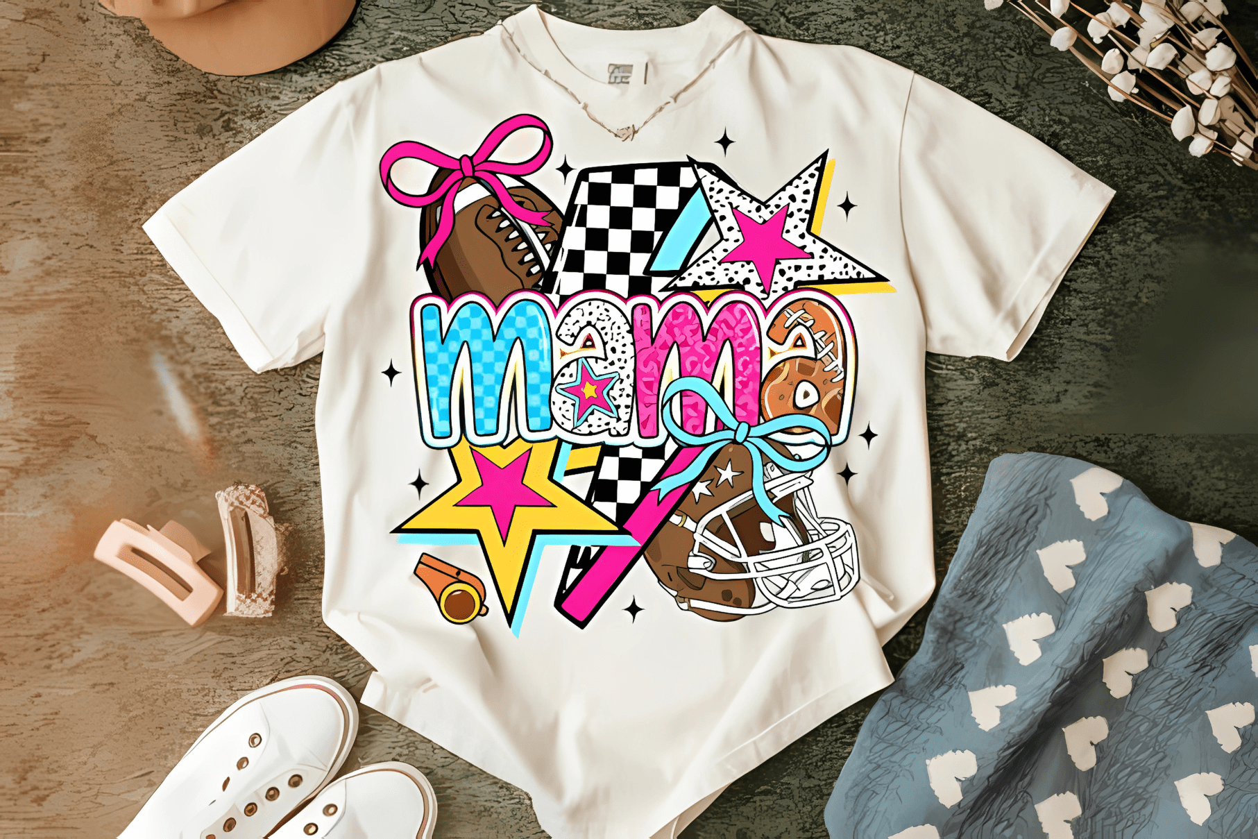 Retro Football Mama PNG | Vintage Game Day Shirt Design for Sublimation & DTF