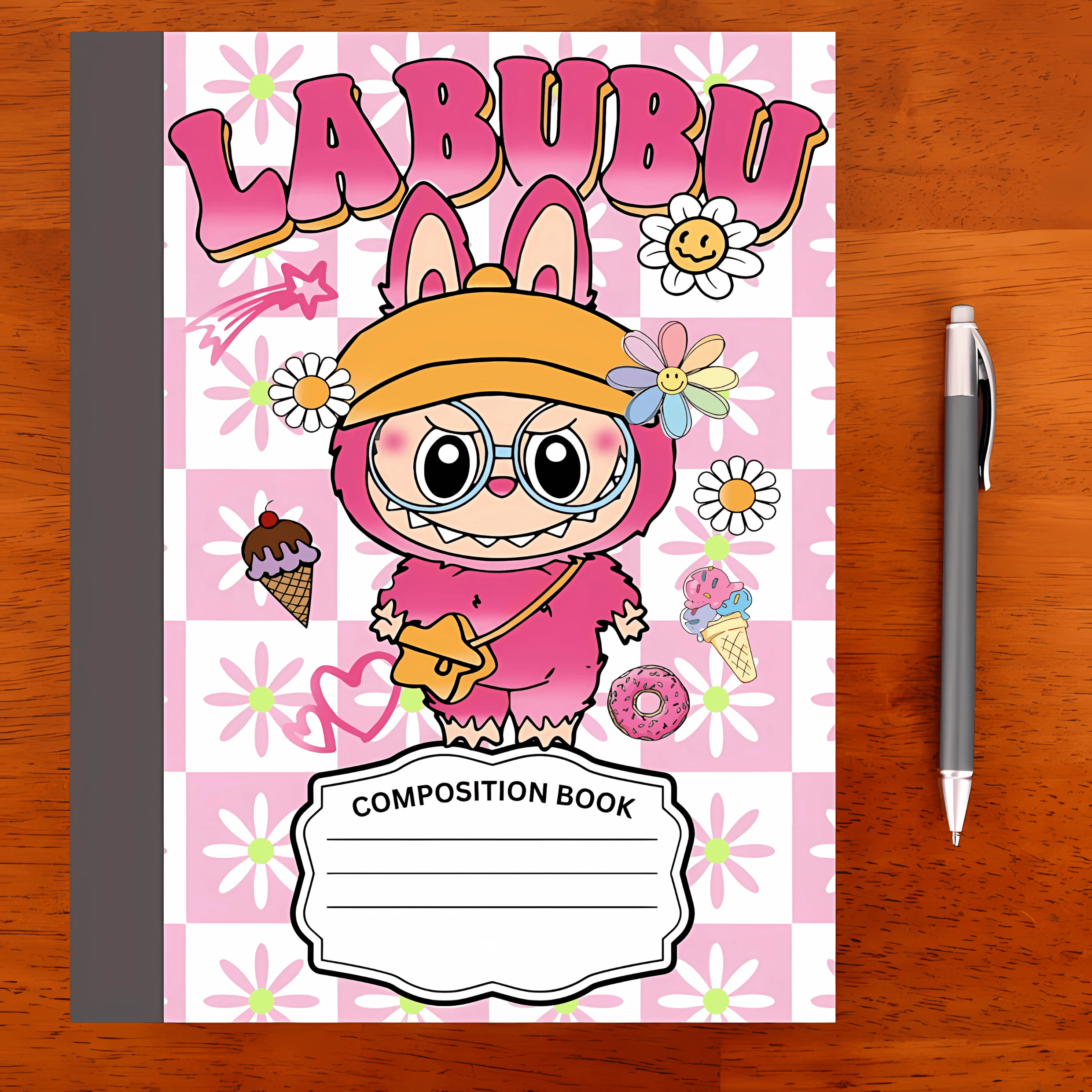 Labubu Composition Notebook Covers Digital Download | 8 Editable Canva Templates | Kawaii School Supplies