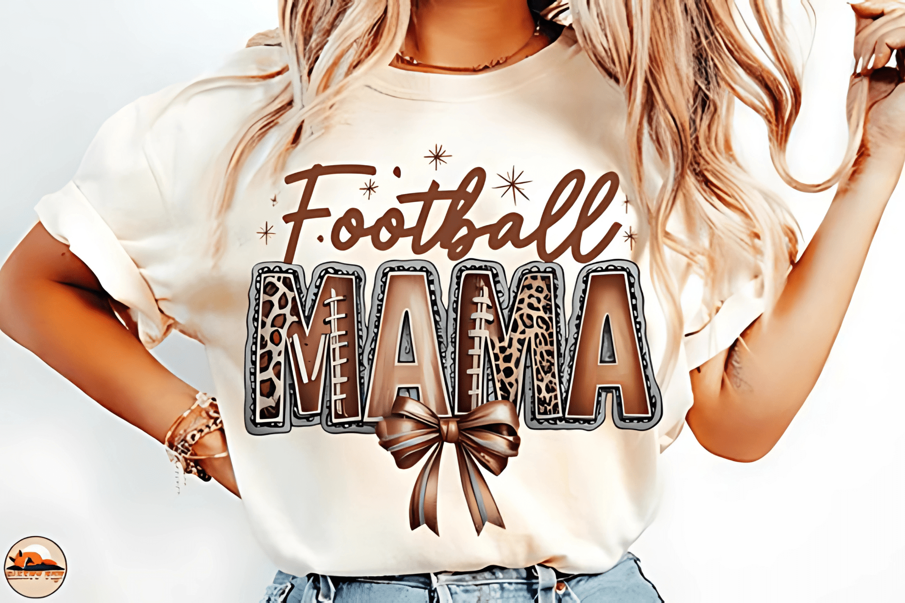 Football Mama PNG | Retro Game Day Shirt Design for Sublimation | Girly Coquette Football Bow