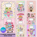 Labubu Composition Notebook Covers Digital Download | 8 Editable Canva Templates | Kawaii School Supplies